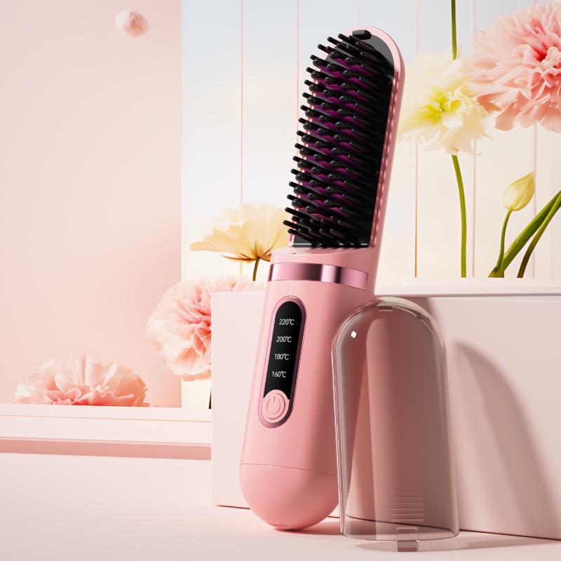 Portable Negative Ion LCD Hair Straightening Comb - Wireless, Safe Heating, No Hair Damage