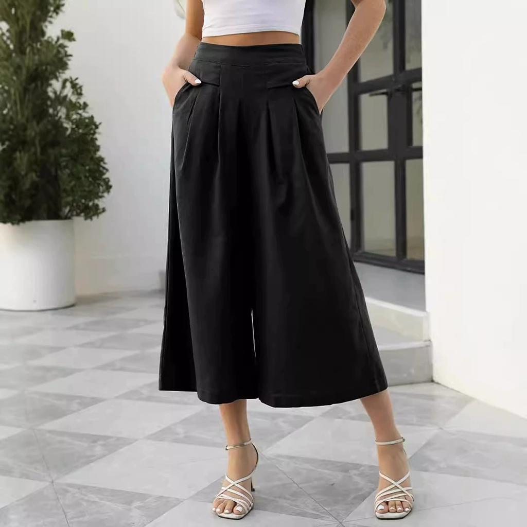 Female Summer Pants for Women Cotton Linen Plus Size Wide Leg Pants Solid Elegant Loose OL Young Fashion Daily Elastic Pant