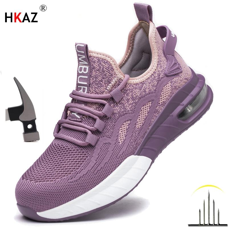 New Fashion Work Safety Shoes For Women Breathable Mesh Work Sneakers Steel Toe Shoes Anti-Puncture Safety Protective Shoe