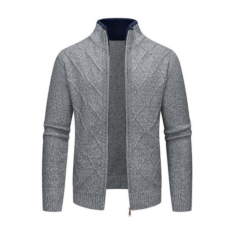 

Men s Autumn Winter Knitting Sweatercoat Stand Collar Cardigans Warm Fashion Knitted Coat Male Sweater Jacket Loose Outwear Man 3XL темно серый