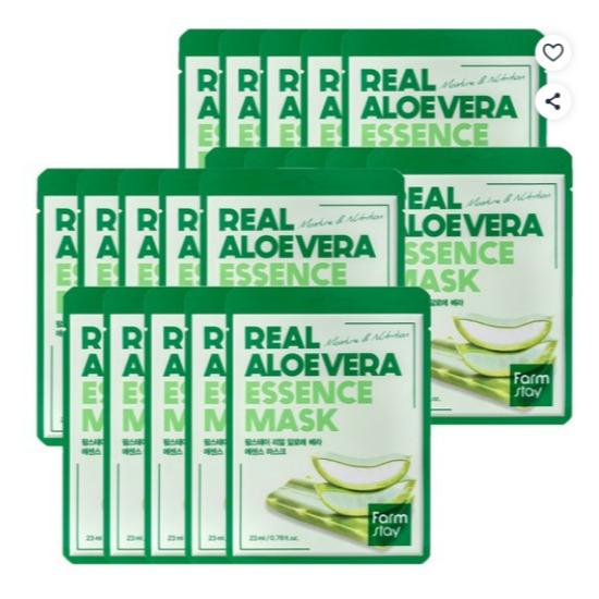FARMSTAY Real Aloe Vera Essence Mask Soothing Hydrating Sheet Mask 20 Sheets