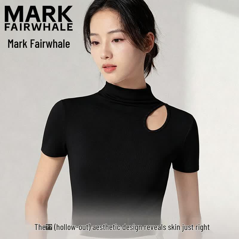 MARK FAIRWHALE Women s Slim-Fit Half-High Collar Short Sleeve T-Shirt L