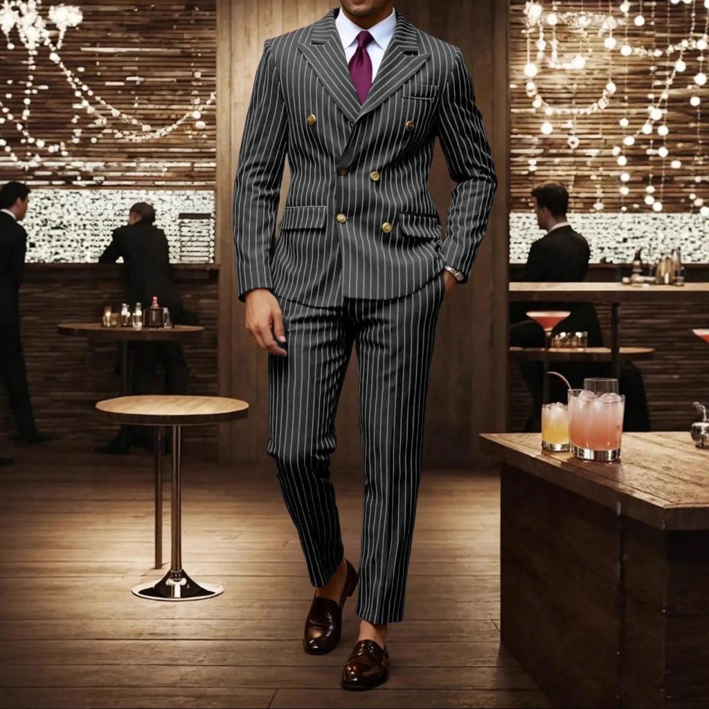 Men's Clothing, Formal Suits with Stripes, Trousers for Business, Formal Dinners, Weddings