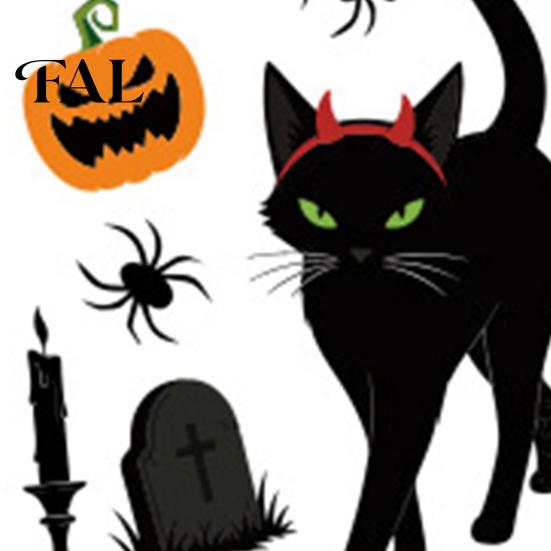 Indoor Seasonal Glass Art 6 Sheets/Set Black Cat Window Stickers, Adhesive Free Static Clings, No Residue Holiday Decorations Halloween Bat