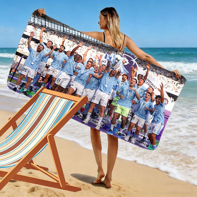Man City Player Print Beach Towel, Large Soft Quick Dry Towel for Beach Camping Swimming
