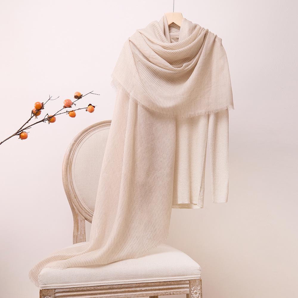 Inner Mongolia Water Soluble Cashmere Vertical Stripe Scarf - Women's Sunscreen Neck Warmer and Versatile Winter Shawl