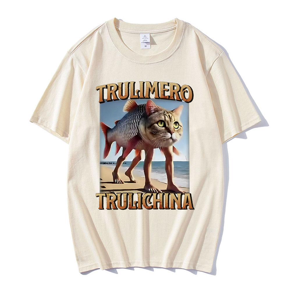 

Футболка Trulimero Trulichina Забавная Мем с Котом-Рыбой Итальянская Футболка с Мозговым Гниением Мужская Женская Модная Винтажная Футболка Повседневная Юмористическая Футболка S хаки