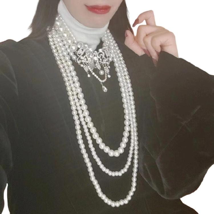 

Multi-Layer Simulated Pearls Beaded Necklace for Women Adjustable Length Clavicle Chain Stylish Statement Jewelry 1