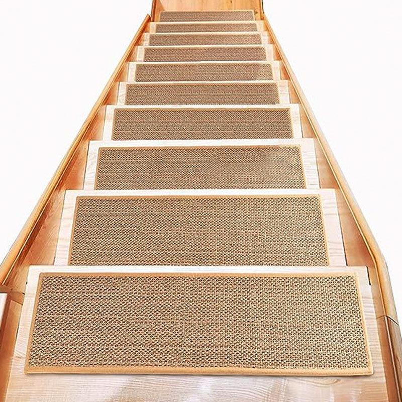 Japanese Style Imitation Linen Stair Mat Household Silent Floor Mat Rubber Non-slip Stepping Mat Wooden Floor Protection Mat 1PCS