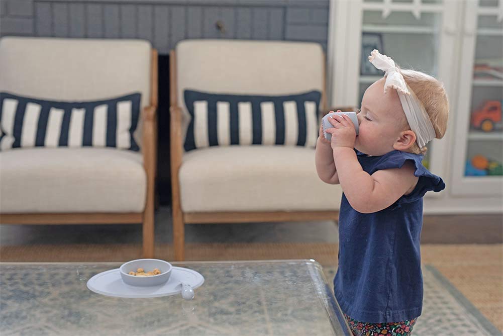 ezpz Fast Food Baby Baby Silicone Mat (Easy Peezy) Set, Food, Non-Slip Tableware, Dishes, (Light Gray)