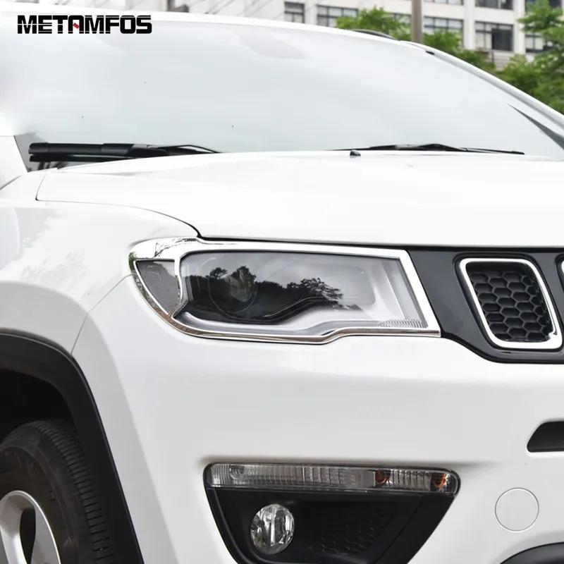 Head Light Lamp Cover Trim For Jeep Compass 2017 2018   Chrome Front Headlight Protection Frame Exterior Accessories