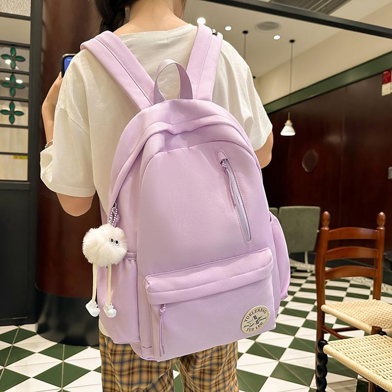 College student schoolbag women's simple solid color large capacity travelhigh school student computer bag Korean version high school student backpack