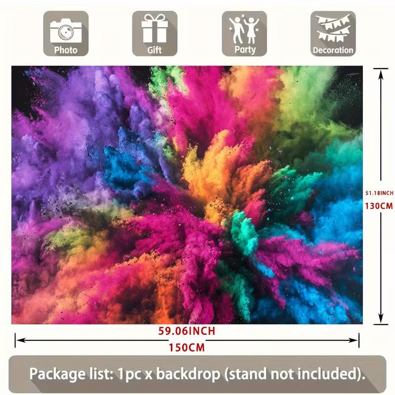 2D Vibrant Rainbow Explosion Tapestry, Colorful Dust Wall Art for Photoshoot