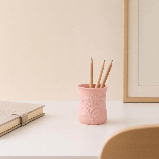 3D Printed Flower Vase, Exquisite Flower Embossed Vase, Decorative Flower Holder, Multi-purpose Pen Holder for Home Tabletop Decoration