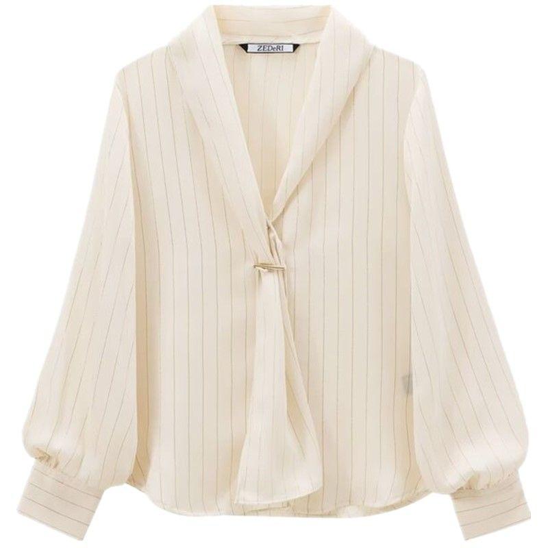 

Fashion Style 2024 Fall and Winter New Women s Metallic Line Stripes Long Sleeves Lapel Casual Shirt 7969227 Picture color M