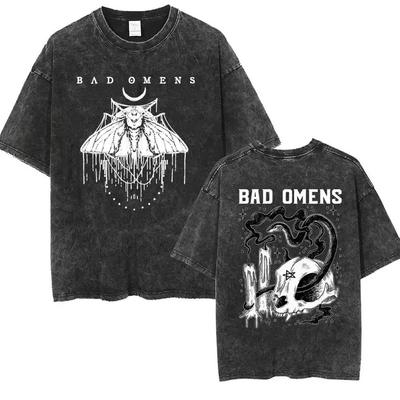 Bad Omens Band Music Tour Washed Oversized T-shirt Retro 90. léta Pánské Dámské Krátký Rukáv Y2k Hip Hop Tričko Casual Streetwear Oblečení