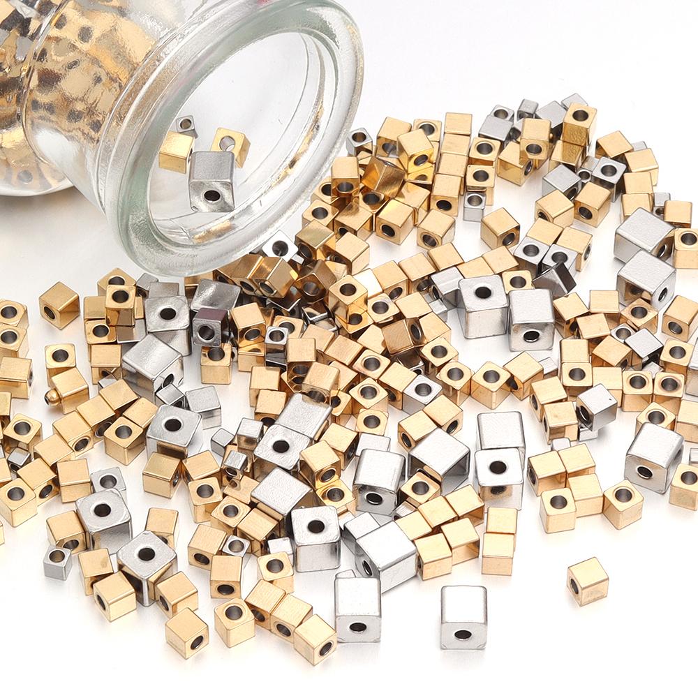 50pcs Stainless Steel Square Cube Beads for Jewelry Making Loose Spacer Beads DIY Charm Bracelet Necklace Wholesale