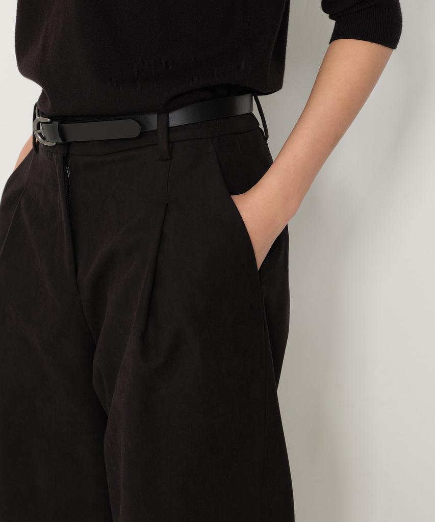 MUSINSA STANDARD WOMAN Women'S Synthetic Suede Deep Tuck Wide Pants [Black]