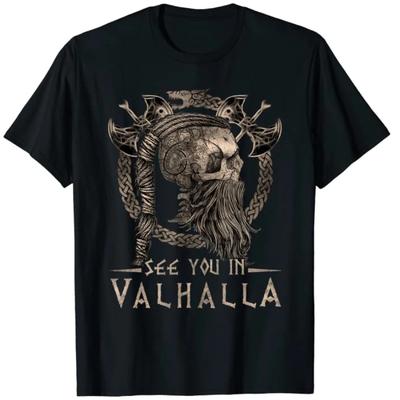 Nos vemos en Valhalla, Camiseta de Calavera de Guerrero Nórdico Nueva 100% Algodón Manga Corta Cuello Redondo Harajuku Casual Camiseta para Hombre Streetwear