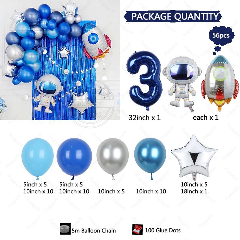 56pcs Children's Birthday Party Outer Space Astronaut Theme Party Balloon Set Aluminum Film Digital New Year Scene Decoration