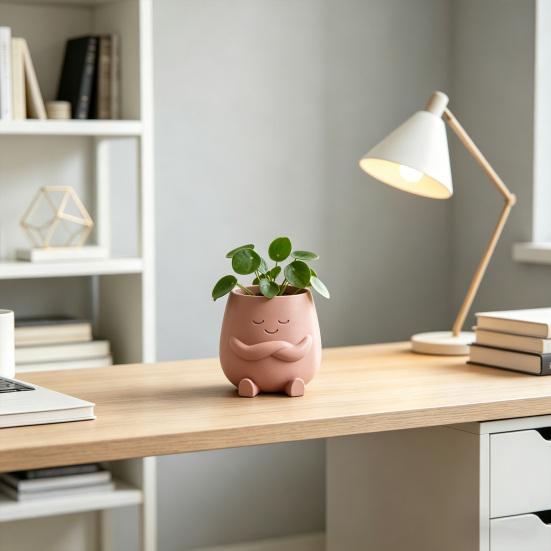 Mini Flowerpot Cute Desktop Planter 3D Printed Healing Smiling Face Creative Green Plant Pot for Home