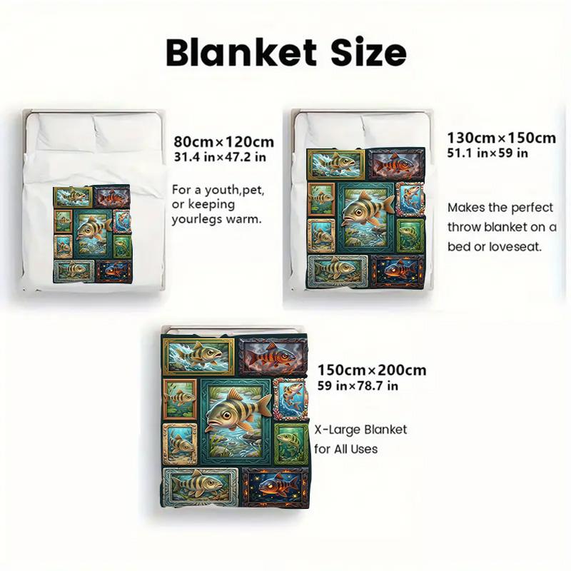 Fish Fantasies 2D Flat Pattern Flannel Blanket, High Quality All Seasons, Home Decor, Warmth and Comfort, Perfect for Christmas Gifts.
