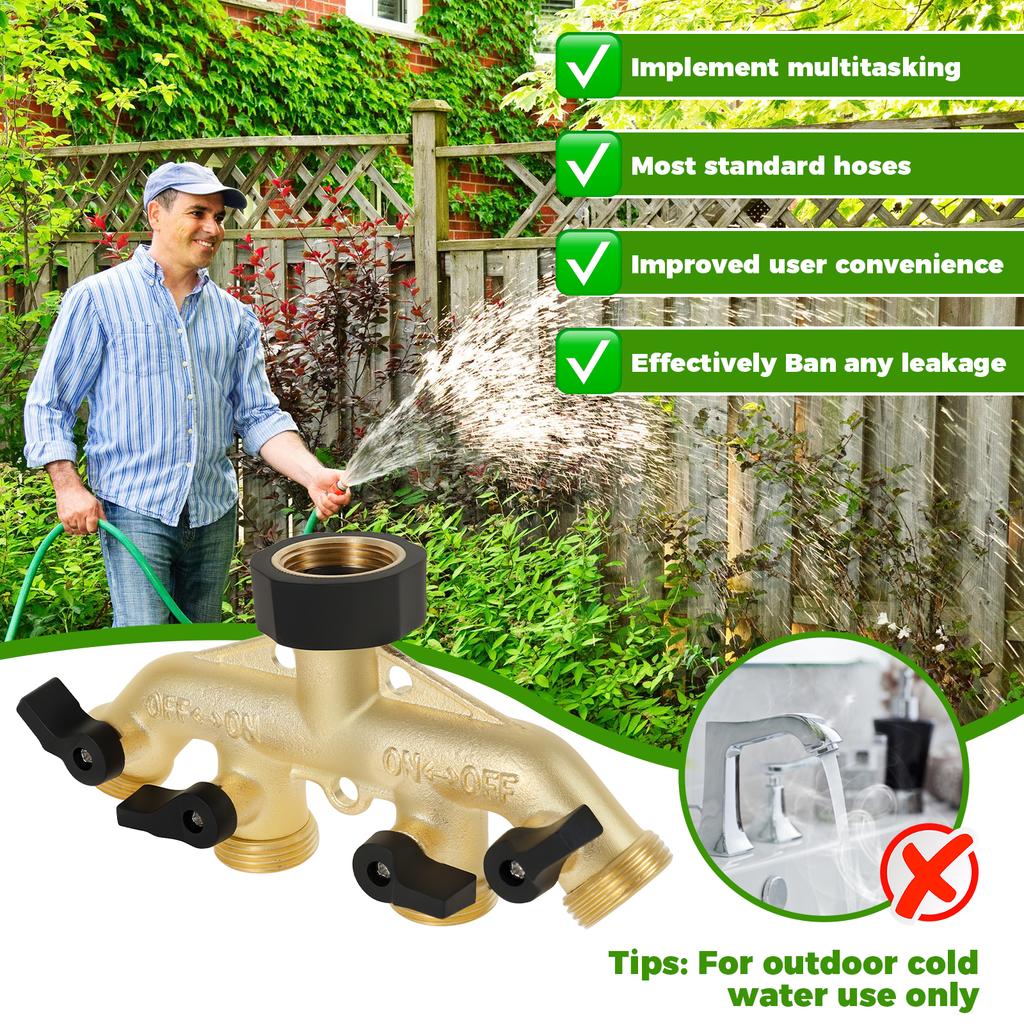 2/3/4-Wege-Verteiler für Leitungswasser, Hochleistungs-Messing-Gartenschlauch-Verteiler, 3/4-Zoll-Wasseranschlussverteiler für Zuhause, Hof/Wasch