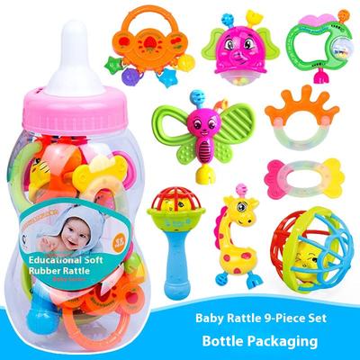 Baby Teether Rattle Set Newborn Soothing Soft Rattle 0-1 Year Old Infant Toy Plastic Bottle