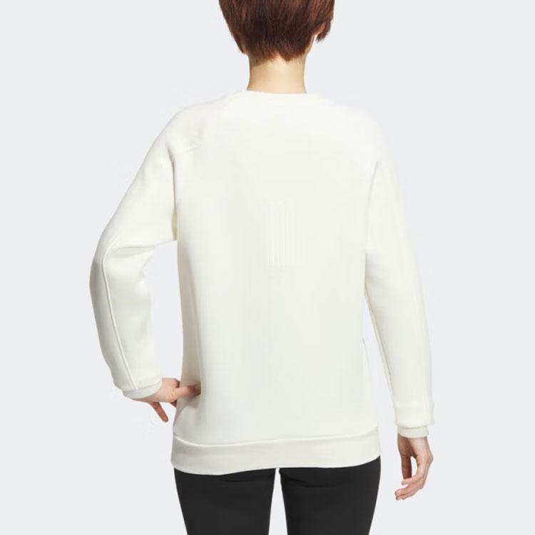 Adidas W Pm Crew Solid Knit Round Neck Pullover Long Sleeve Sweatshirt Women Sweatshirt White JE8610