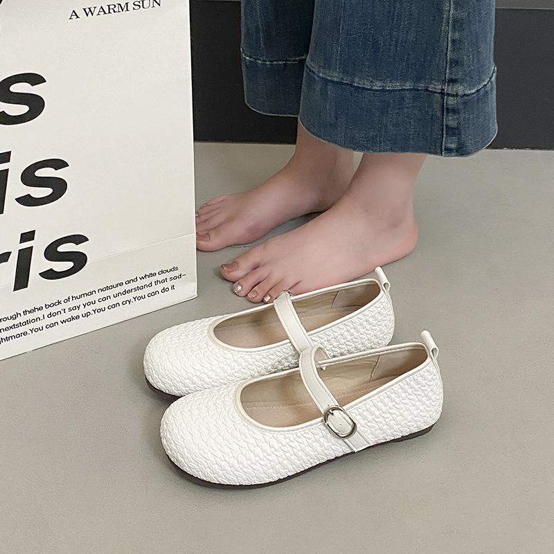 

One word with super soft Mary Jane shoes women s 2025 new summer woven breathable shallow mouth single shoes ballet style flats 40 бежевый
