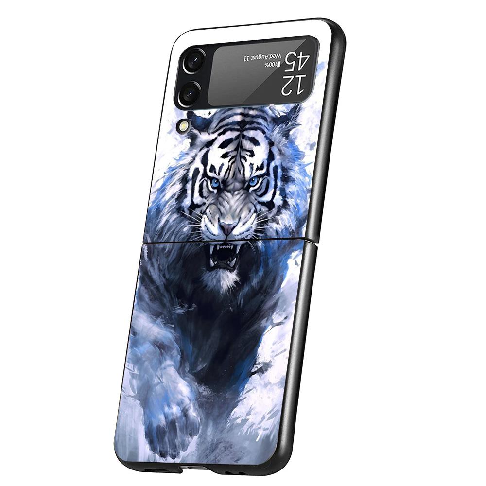 Ferocious Tiger Animal Case Phone Cover for Samsung Galaxy Z Flip 6 5 4 3 5G ZFlip6 ZFlip5 ZFlip4 ZFlip3 Black Hard Trend Fundas