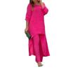 Womens 2026 Elegant Wide Leg Pant Set Loose Fit Solid Color Casual Office Wear Long Sleeve T-Shirt Trousers Ensemble Size S M L