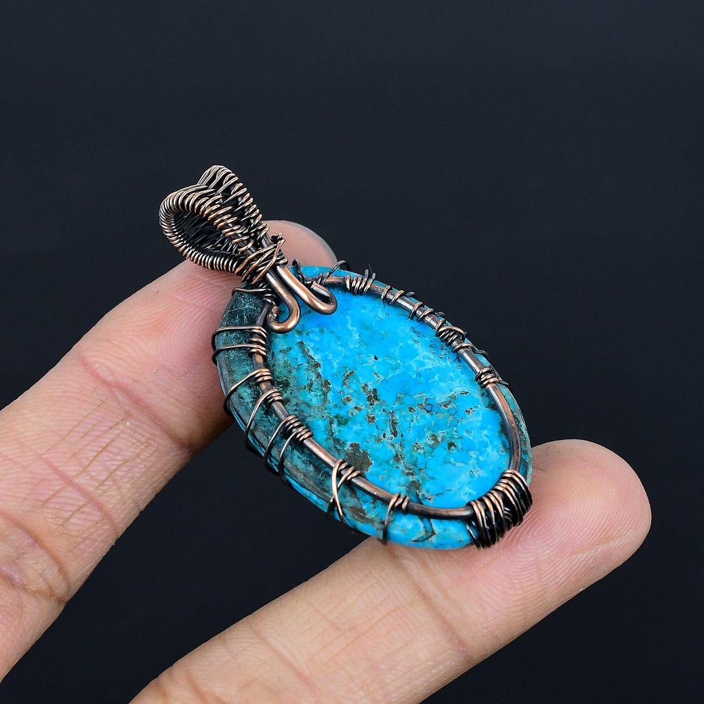 Tree Of Life Blue Turquoise Handmade Gemstone Pendant, 999 Copper Wire Wrapped Antique Jewelry Pendant, For Engagement Gift