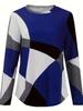 Plus Size Women's Color Block Geometric Print Long Sleeve Top - Multiple Colors, Spring/Autumn Style