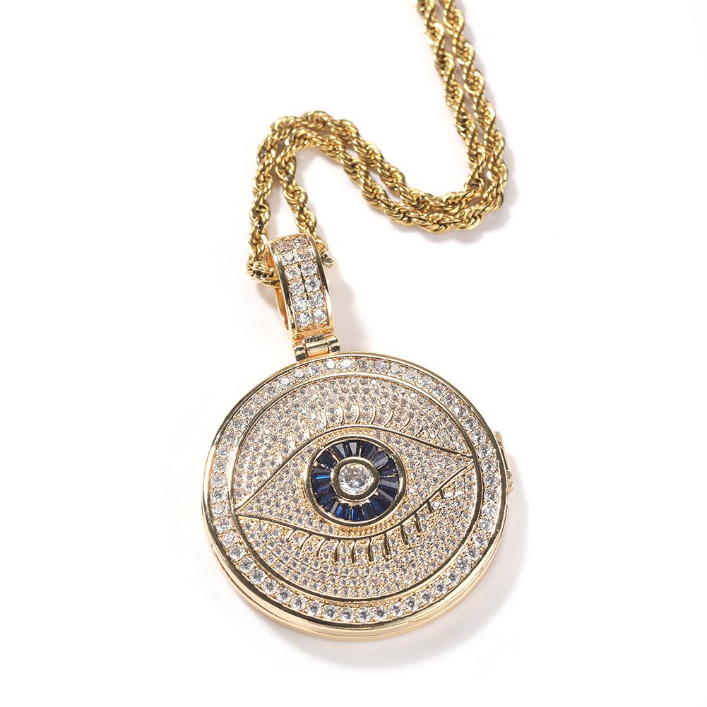 Hip-hop photo pendant necklace slightly inlaid zircon eyes personalized DIY commemorative photo frame necklace