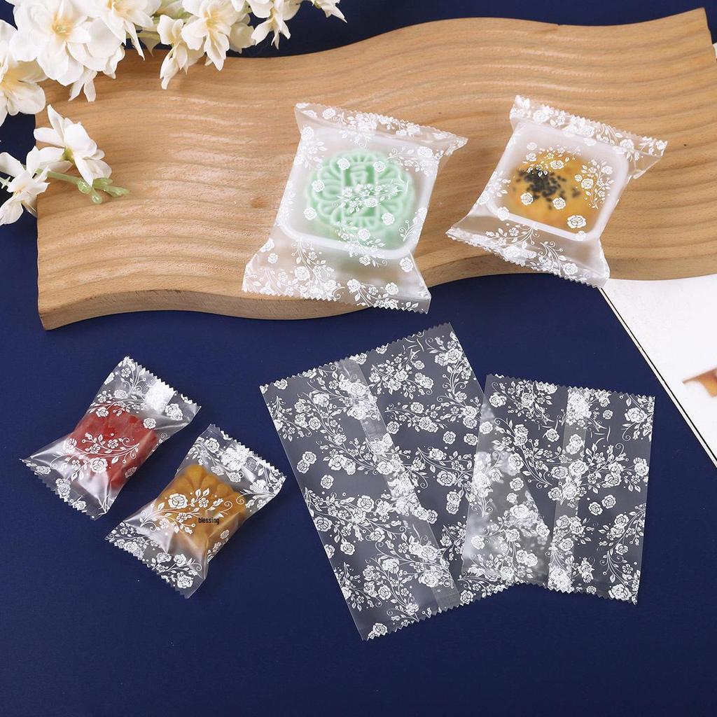 White Rose Frosted Snowflake Mooncake Pastry Heat-Seal Bag