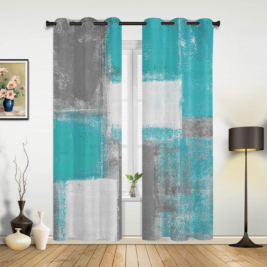 Red Grey White Oil Painting Abstract Geometric Curtains Bedroom Living Room Drapes Kitchen Window Curtain Home Decor Polyester Washable Sitting Ready