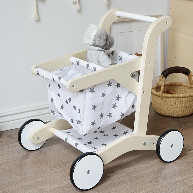 Boys and Girls Simulated Shopping Supermarket Korean Trolley Playing House Wooden Auxiliary Walker Parent-child Toy