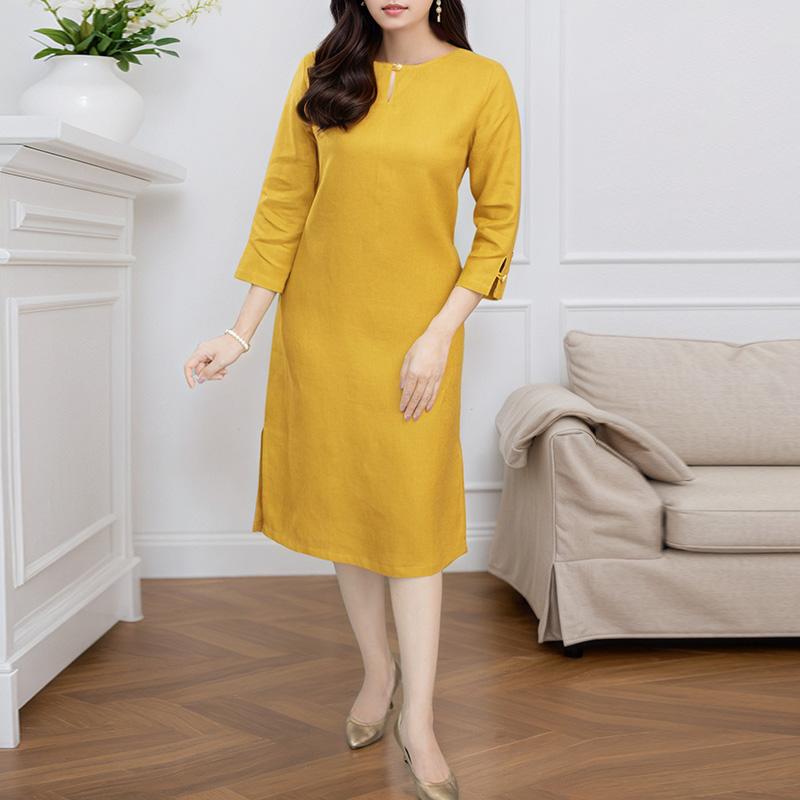ZANZEA Women Casual Round Neck Loose Summer 3/4 Sleeve Cotton Dress