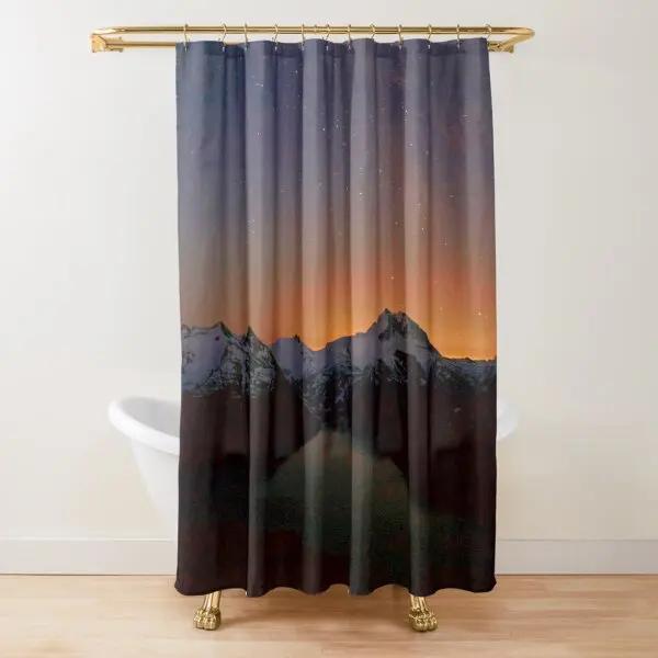 Mountain Shower Curtain Starry Night Shower Curtain Moon Shower Curtain,Lake Stars Nature Landscape Art Bathroom Curtains