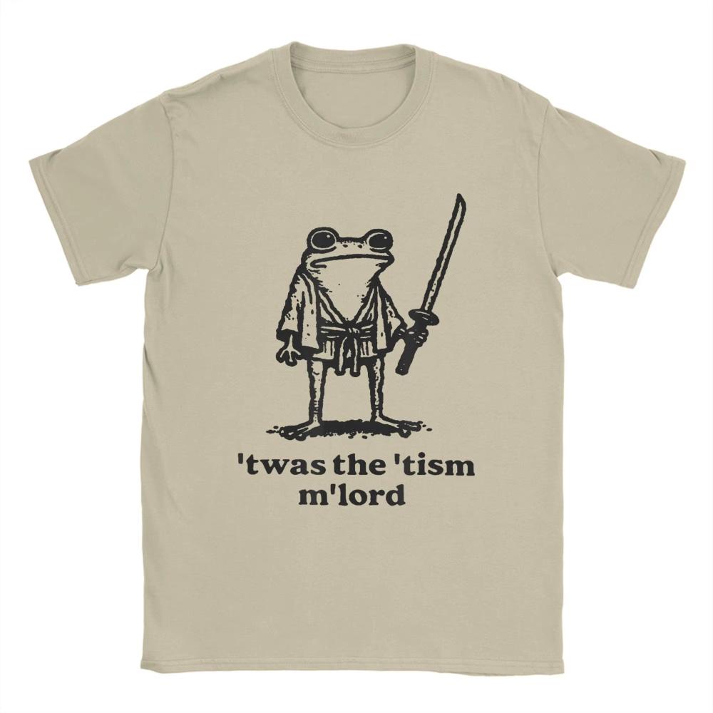 Vintage T-Shirt Beach Funny T'was The Tism M'Lord Funny Medieval Knight Frog Novelty T Shirts Cotton T-shirt Men Casual Top Tees