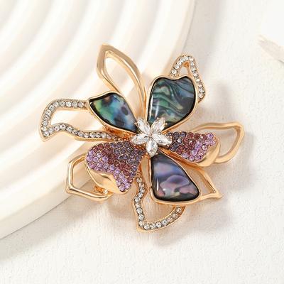 Hollow Flower Brooch High-End Femininity Imitation Abalone Shell Corsage Niche Design Pin Suit Accessories