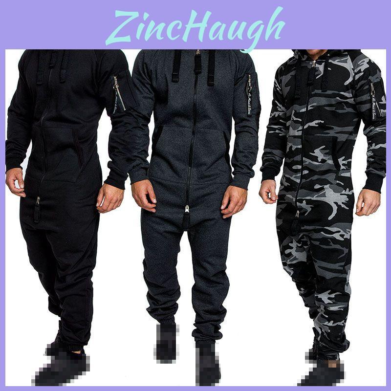 Men's Camouflage Jumpsuit With Hood And Zipper Closure Perfect For Daily Wear