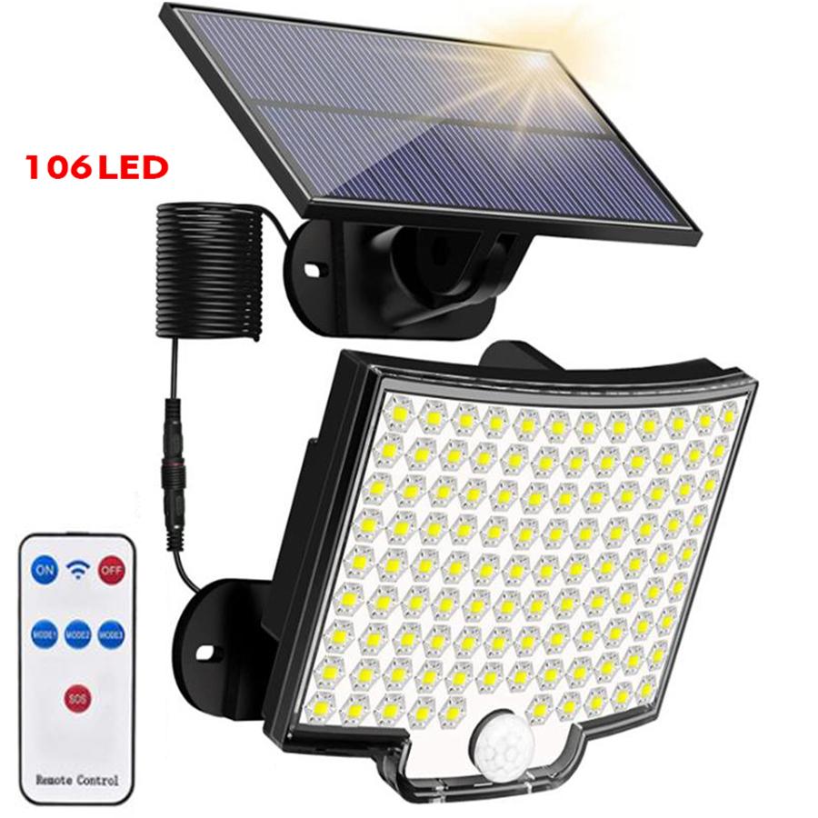 High Power 106LED Solar Outdoor Courtyard Wall Lamp Waterproof Sunlight with Sensor Remote Control Garden Decoration Street Lamp