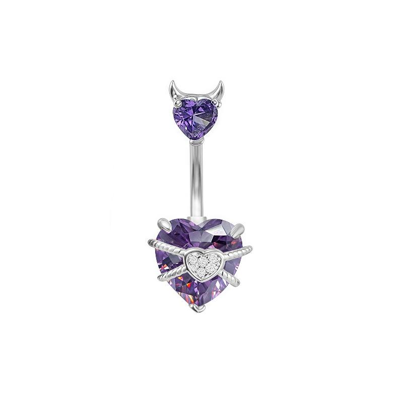 1Pcs Purple Zircon Dangle Belly Button Rings Stainless Steel Heart Butterfly Navel Piercing Long Drop Pendant Belly Ring Jewelry