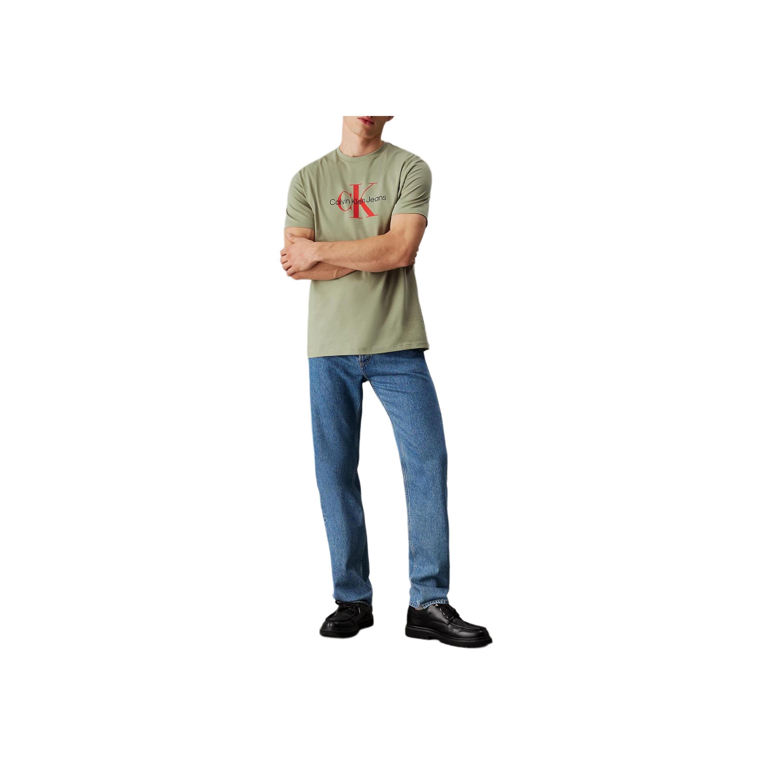 Calvin Klein Comfortable Daily Letter Print Round Neck Short Sleeve T-Shirt Men Tops Matcha-Green 00040EM286-LRT S