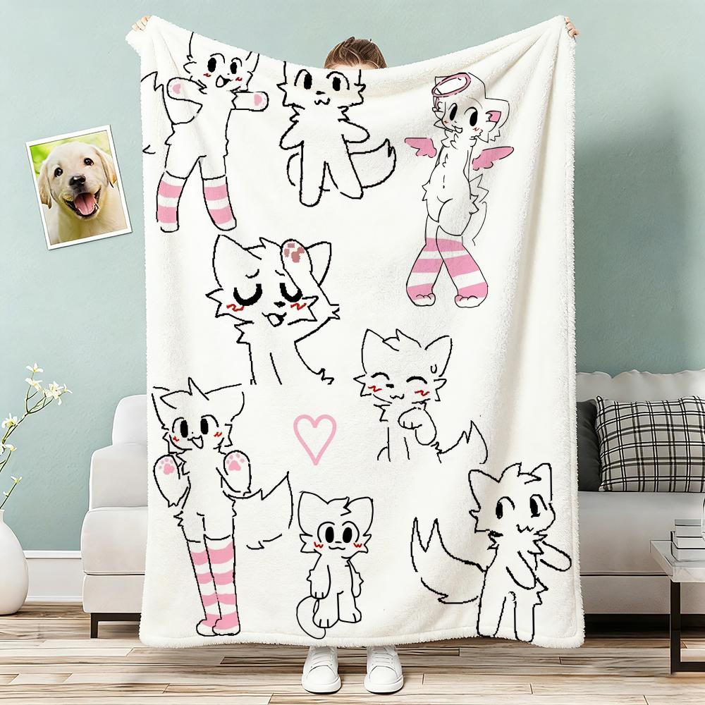 Cute Cat B-Boykisser Throw Lightweight 240G Flannel Blanket Soft Skin-Friendly For Summer Cooling