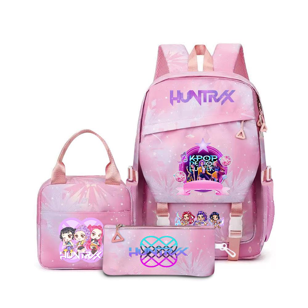 K-Pop Demon Hunter Girl Group Backpack Demon Boy Group Cartoon Anime Lunch Bag Pencil Case Three-Piece Set