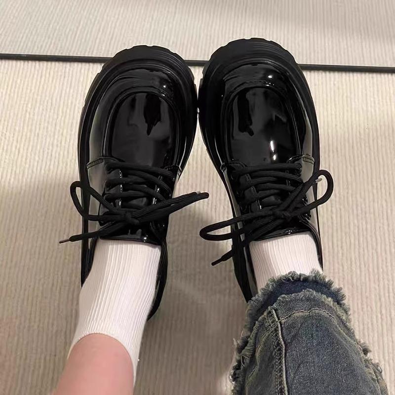 2025 spring and autumn black platform versatile lace-up small leather shoes women's new retro British style Japanese jk single shoes