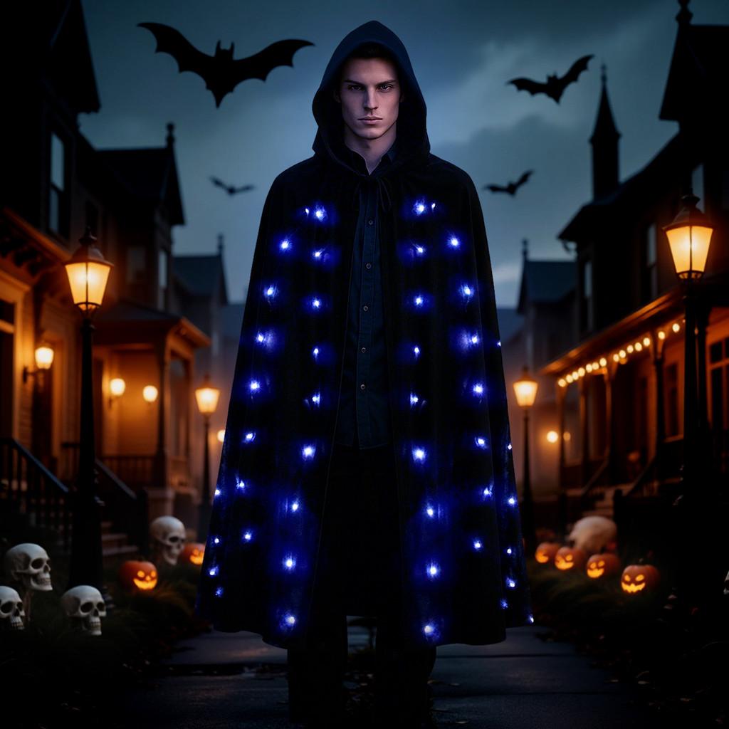 Adult Demon Cosplay Cloak With Led Light And Velvet Material For Halloween Costume Party